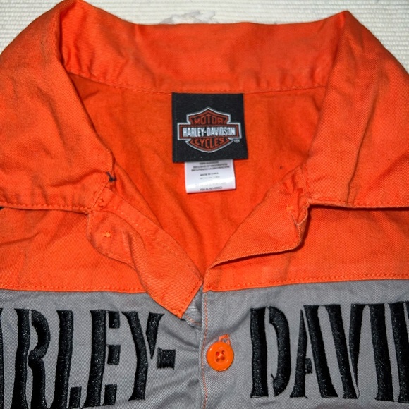 Harley Davidson 100% Cotton Kids Orange Black and Gray Button up Shirt w Collar - Picture 3 of 6